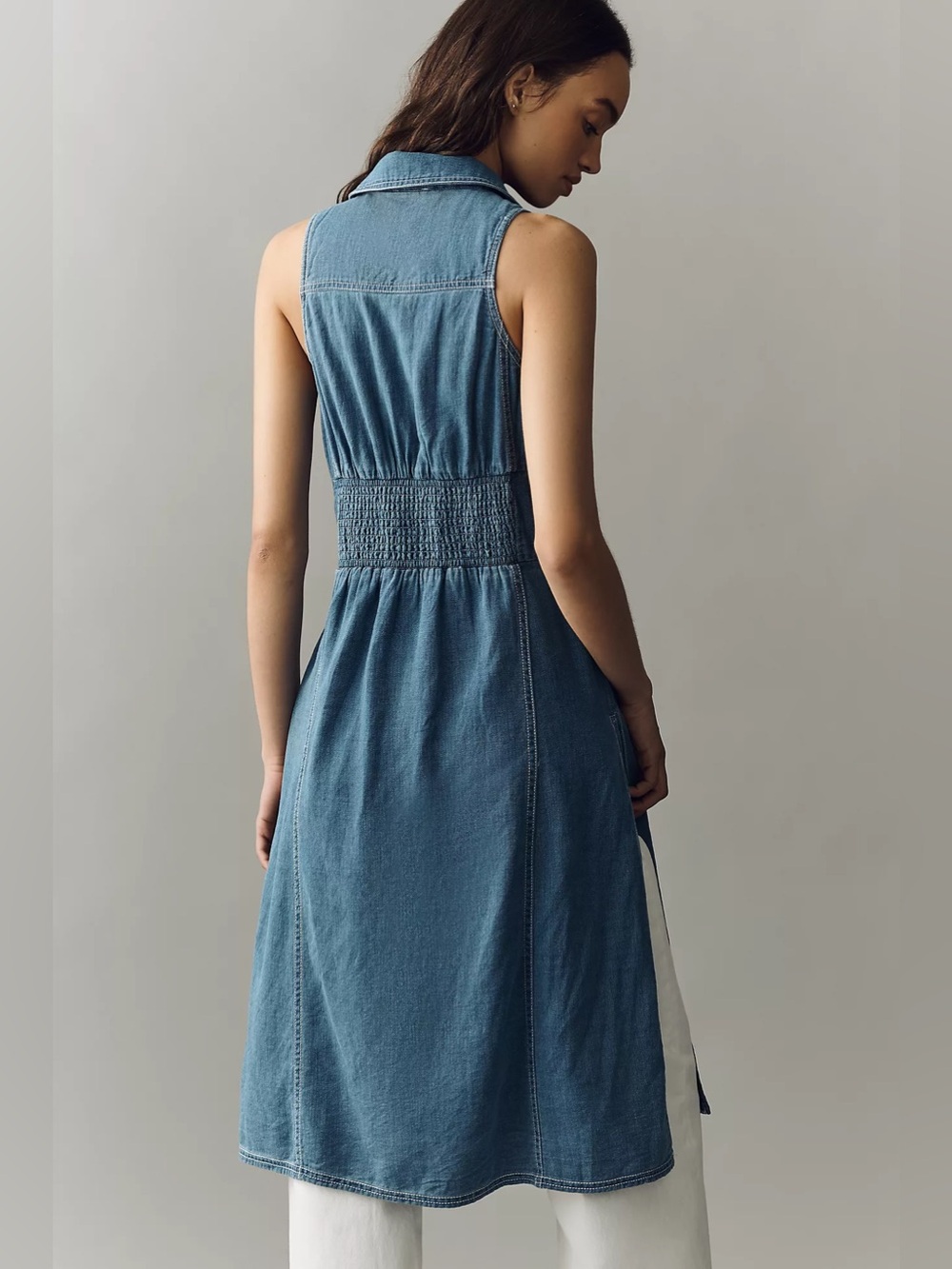 ANTHROPOLOGIE NWT XS Pilcro 100% Cotton Denim Blouse Longline Lightweight Top - Picture 10 of 14